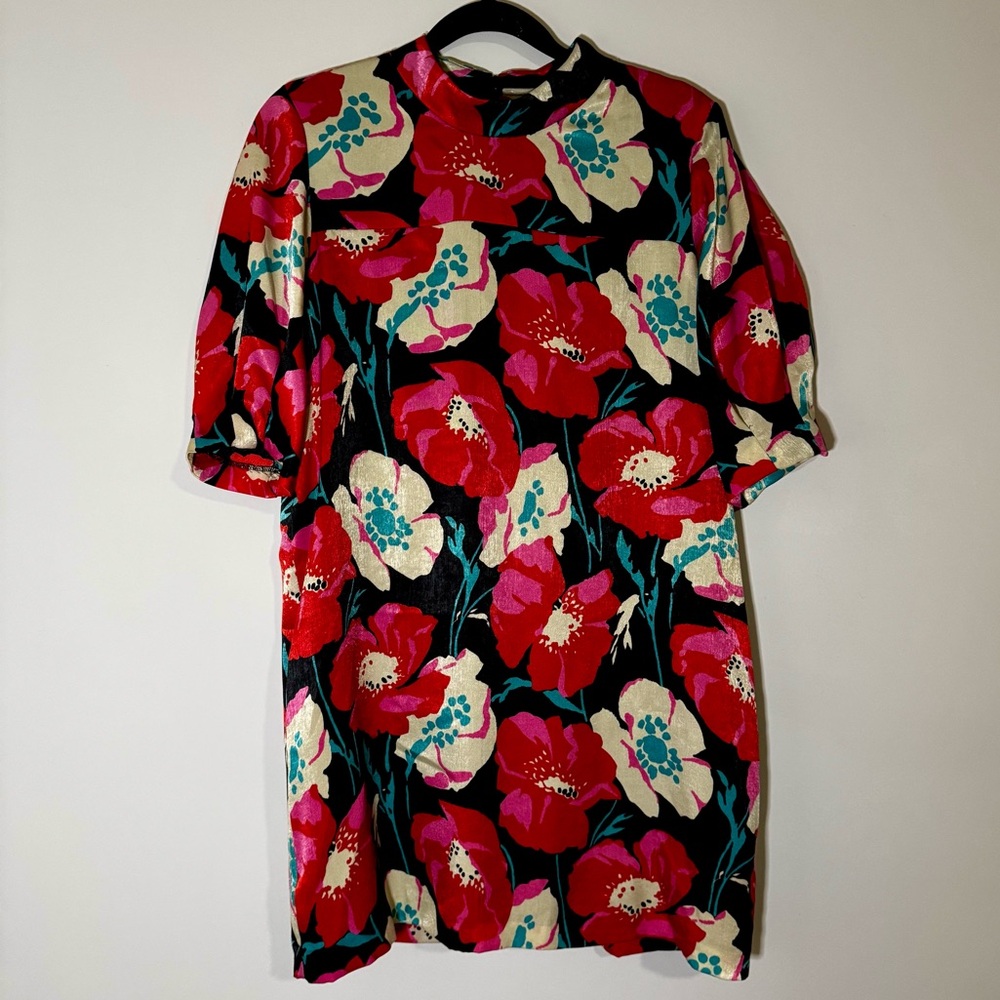 ZARA Trafaluc Collection | NWT Red Poppy Floral Mini Shift Dress Medium - Picture 2 of 4